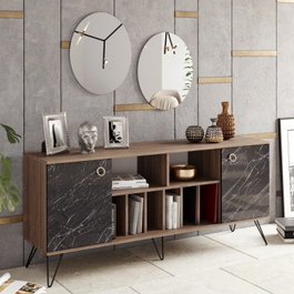 Hanah Home Lorenz Ayna Consola con Espejos Nogal y Negro